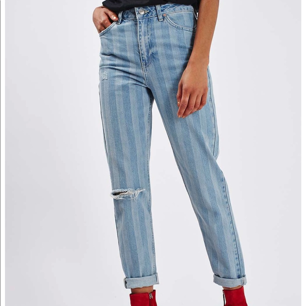 Topshop Striped Denim Jeans
